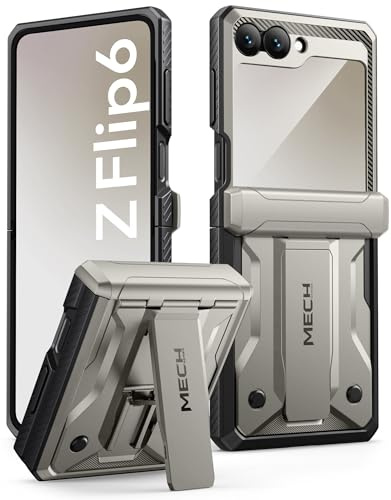Tongate for Z Flip 6 Case with Kickstand & Belt-Clip, [Hinge Protection Cover][Bulit-in Screen Protector] Military Grade Shockproof Phone Case for Samsung Galaxy Z Flip 6 5g 2024, TiGray