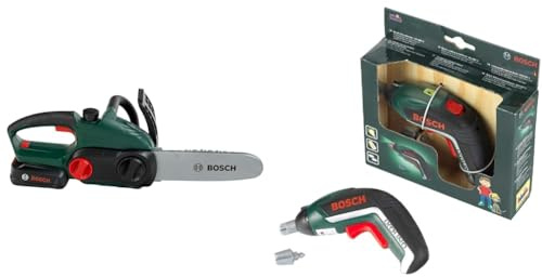Theo Klein 8399 Bosch Kettensäge | Originalgetreue, kindgerechte Nachbildung & 8300 Bosch Akkuschrauber Ixolino