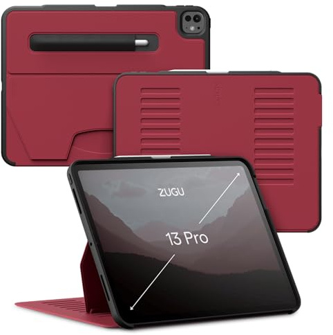ZUGU CASE iPad Pro 13 Case (M4 / M5) 2024/2025 fodral - Slimmat skyddshölje - trådlös Apple Pencil Laddning - Bekväm 10-vinkels Magnetic Stativ Skal & automatisk vila/väckning [ Körsbärsröd ]