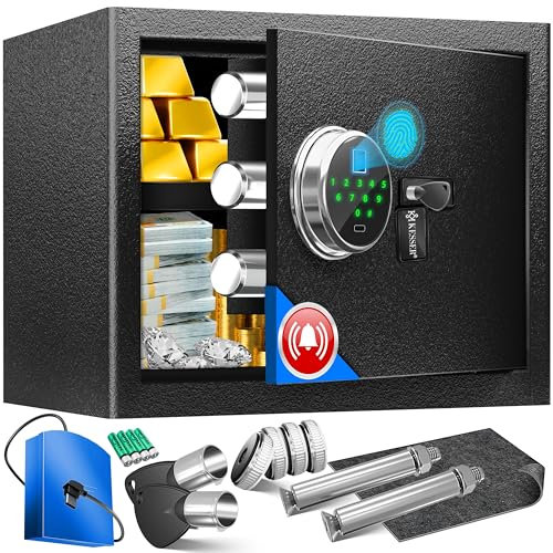 KESSER® Cassaforte Elettronica con Impronta Digitale e Chiave, include Batteria di Emergenza, Cassaforte Elettronica, chiusura a Doppio Perno x 3, Cassaforte da Parete, M - Nero
