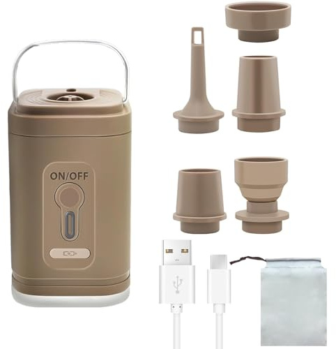 Mini Pompe à Air Électrique, Pompe à Air de Voyage Portable, 2 en 1 Pompe pour Matelas à Air et Sac sous Vide, Pompe de Camping pour Gonfler et Dégonfler, Petite Rechargeable Air Pump avec 5 Buses
