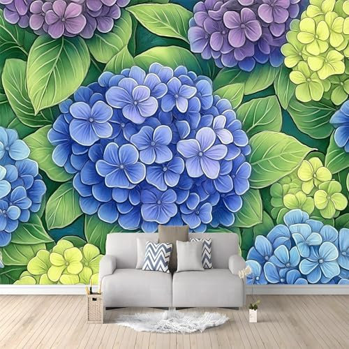 Papel pintado mural Hortensia violeta papel pintado no tejido Púrpura verde Adecuado para habitación infantil, salón y dormitorio 250 x 175 cm papel pintado mural