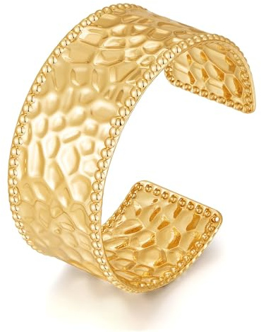LILIE&WHITE Gold Armreif Damen – Breites Hammerschlag-Design, Hypoallergen, Farbbeständig Und Nickelfrei – Eleganter Schmuck Für Alltag Und Besondere Anlässe – Geschenkidee