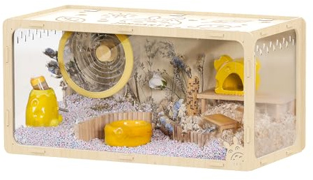 32 inch Wooden Hamster Cage, Large Habitat, Openable Top, Transparent Acrylic for Interior View, Ventilated, Easy to Clean, for Syrian Hamster, Dwarf Hamster, Gerbil, Other Small Pet Animals