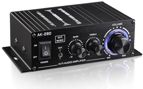 XRLUC 12V Mini Audio Amplifier, 2 Channel 600W Peak Powerful Amp Class AB HiFi Stereo Bass Treble Control RCA AUX Input for Passive Speakers MP3 Home PC TV Cell Phone DVD (Power Supply NOT Include)