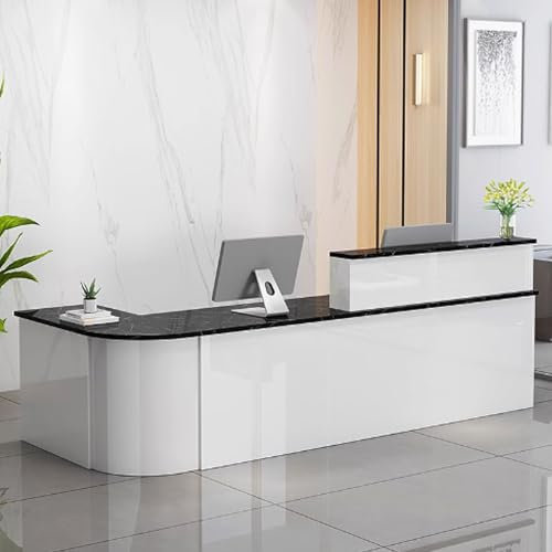 GUQASDV Reception Table, Empfangstheke Rezeption, Reception Desk Salon, Empfangstresen für Praxis Verbundholz für Restaurantfassaden Oder Private Arbeitsplätze(White+Black Texture,120cm)