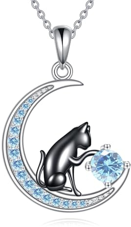 YAFEINI Halsband med svart katt, sterlingsilver, födelsestenshalsband, kattsmycke för kvinnor, Medium, Sterlingsilver, Ingen ädelsten