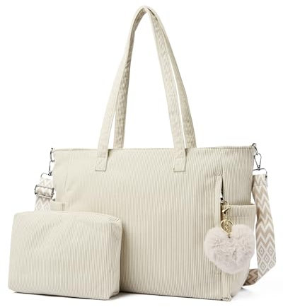 Makukke Cord Tote Bag Shopper Tasche Damen Umhängetasche Groß Handtasche Schultertaschen für Arbeit Büro Reisen Einkaufen Schule