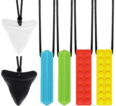 CLDY Kaukette für Kinder, 6 Stück Sensory Kauen Halskette, Kau-Charm, Beißring aus Silikon BPA-frei, Autismus-Spielzeug für Jungen und Mädchen, perfekt für Kinder mit ADHS, Beißende, Fingernägel Kauen