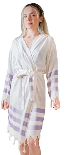 Loomvia Bademantel Damen Baumwolle & Bambus | XL | Weich und Seidig | Leichter Morgenmantel Damen mit Kapuze – Saunamantel Damen Atmungsaktiv – Ideales für Spa, Sauna, Bride & Zuhause | Violette
