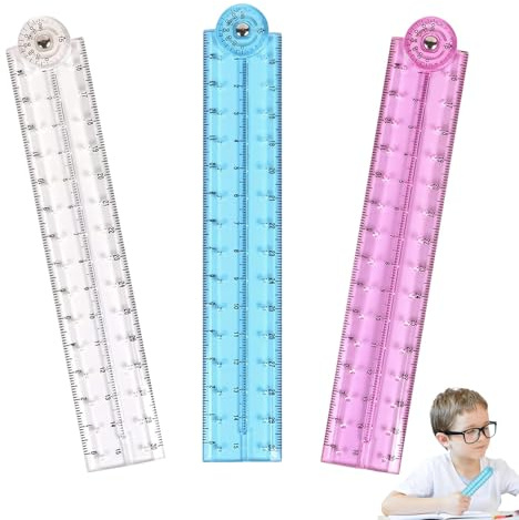 3 reglas plegables de 30 cm, regla plegable de hélice de 30 cm, regla plegable, reglas para la escuela, para matemáticas, aprendizaje diario, geometría, oficina (rojo/azul/transparente)
