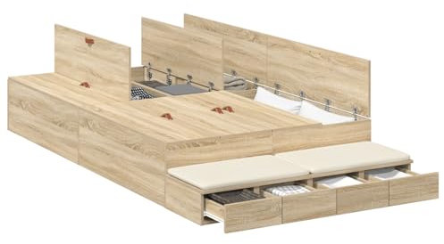 vidaXL Aufbewahrungsbettgestell Sonoma-Eiche 120 cm Holzwerkstoff, Moderner rechteckiger Bettgestell, langlebige Stauraumlösung, Elegantes minimalistisches Design, Kieferholz Möbel