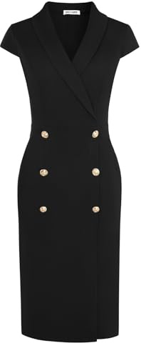 GRACE KARIN Women Work Bodycon Dresses 2025,Business Office Midi Cap Sleeve Button Pencil Formal Outfits with Pockets Black 8