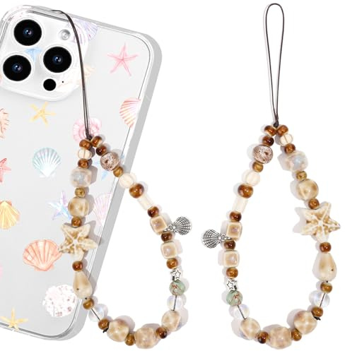 Wincredulous Phone Charm Starfish Lanyard Wrist Strap Smartphone Chain String Charm for Earphone Case(Beige Shell Cell-B,1PC)