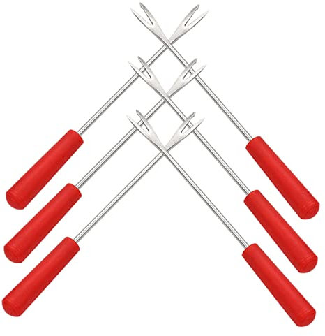 Hemobllo Tenedores De Acero Inoxidable Para Fondue De Chocolate 6 Piezas Reutilizables Resistentes Ideales Para Barbacoa y Picnic Color Rojo