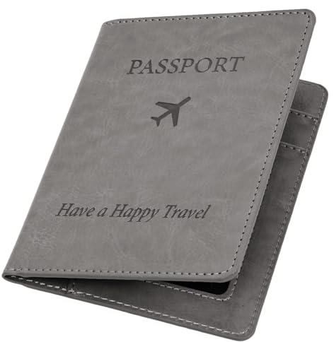 OFFCUP Protege Passeport, Pochette Passeport en Cuir PU, Housse de Passeport mit RFID-Blocker Housse Passeport Voyage Passeport éTui pour Cartes de crédit Carte d'identité Carte d'visite (Gris)