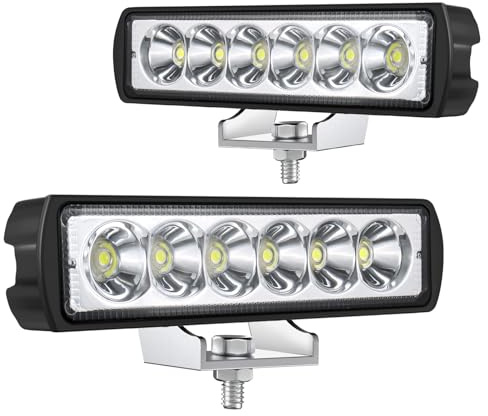 Fxlpower 2PCS 18W Feux de Recul 12V 24V Phare de Travail Led, IP65 Barre LED Projecteur à Faisceau Large pour Voiture, Marchepieds d'un camion, Pickup, Tracteur, 4x4, ATV, Motos