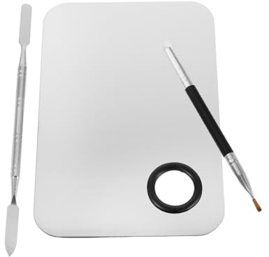 NOLITOY Paleta De Maquillaje De Bandeja De Mezcla De Maquillaje De Acero Inoxidable De Mano y Pincel De Acero Inoxidable Para Uso Profesional y Diario Fácil De Limpiar