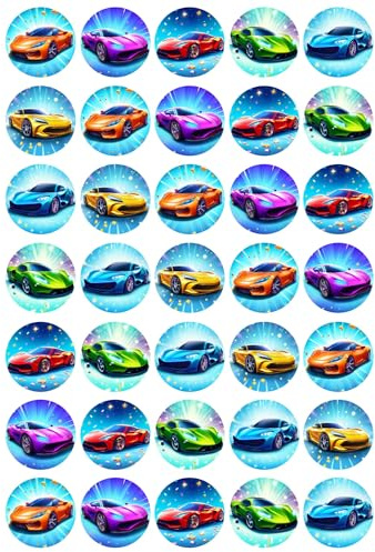 Super Sports Car BLUE Mix - Edible Cupcake Toppers - Wafer or Icing - Kids Birthday Party Themed Celebration Cake Decorations for Cupcakes, Cookies, Brownies, Muffins & More!