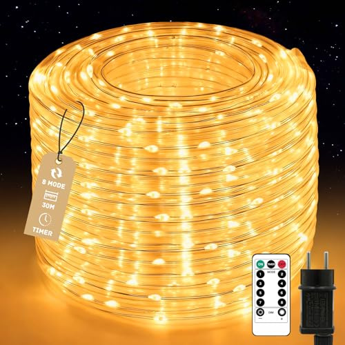 Auting luces exterior jardin 30 m con 600 LED - Resistente al agua IP65, 8 modos de intensidad regulable con control remoto. luces exterior Ideal para decoración navideña, jardín, fiestas y bodas