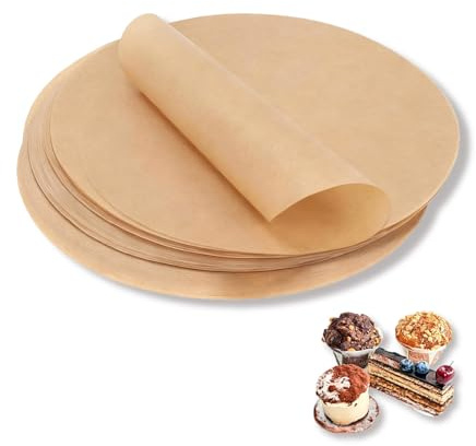 JURENEE 150 Piezas Papels Air Fryer Redondo, Papel Redondo Para Barbacoa en Color Madera Natural, Papel Horno Resistentes al Calor, Uso Por Ambas Caras, Reutilizables, Aptas para Asar