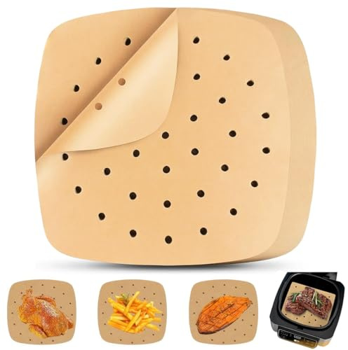 Zykra 250 Stycken Bakpapper för Varmluftsfritös, Airfryer Bakpapper, Luftfriteringspapper för Stekpanna, Ugn, Mikrovågsugn