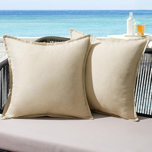 MIULEE 2er Set Kissenbezug 60×60cm Leinen-Optik Wasserdicht Beige