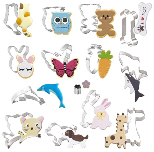 ZXTGBQ 14 Stück Tiere Ausstechformen Kinder Ausstecher Set Edelstahl Keksausstecher Form Set Lustige Tier Ausstechformen Perfekt FüR Keks,Backen Fondant PläTzchen,Tortendekorationen