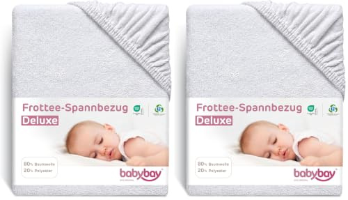 babybay Frottee Spannbetttuch passend für die Modelle Maxi, Midi, Boxspring, Comfort und Comfort Plus, weiß, 89 x 50 cm (2er Pack)