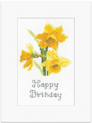 Heritage Crafts Cross Stitch Kit - John Clayton Daffodils Greetings Card - Counted Cross Stitch Birthday Card Kit
