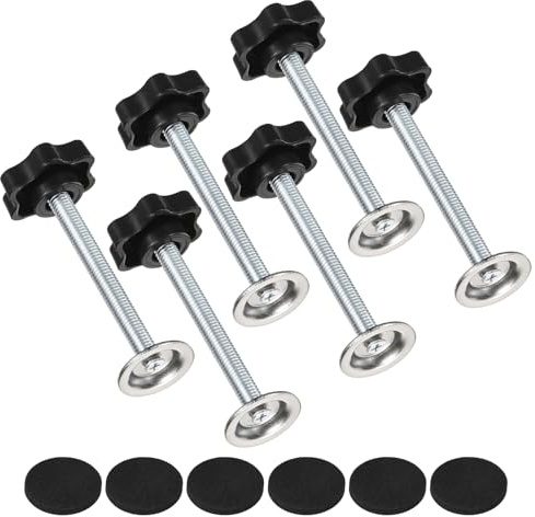 M METERXITY 6-Pack Star Handle Hand Screws, M8x70mm Carbon Steel Thread Star Clamping Knobs with Screws, Pressure Plate and Rubber Pad for Woodworking/Mechanical Equipment [Black]