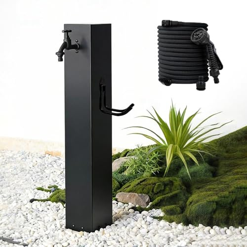 Columna De Agua De Acero Inoxidable Para Jardín, Fuente Decorativa Con Dispensador De Agua, Hidrante, Poste De Riego, Con Gancho Y Pistola Rociadora(Black 1,80cm/31.5in)