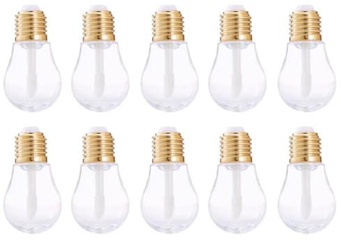 Tubes de Gloss à Lèvres Transparents en Plastique Forme Ampoule Lot de 10 | Stockage Quotidien du Gloss, Format Portable, Nettoyage Facile, Coloris Or
