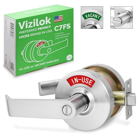 VIZILOK Commercial Door Lock for Bathroom Privacy, Heavy-Duty Indicator Lock in Satin Chrome, ANSi Grade2, Perfect for Restaurants, Medical Offices, Airbnb, Dorms, Gyms, Fitting Rooms