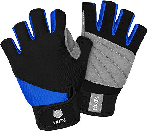 FitsT4 Sports Half Finger Padded Palm Gloves for Diving, Sailing, Jet Skiing, Stand-UP Boarding, Kayaking and Water Skiing, Suitable for Men&Women&Youth Blue S