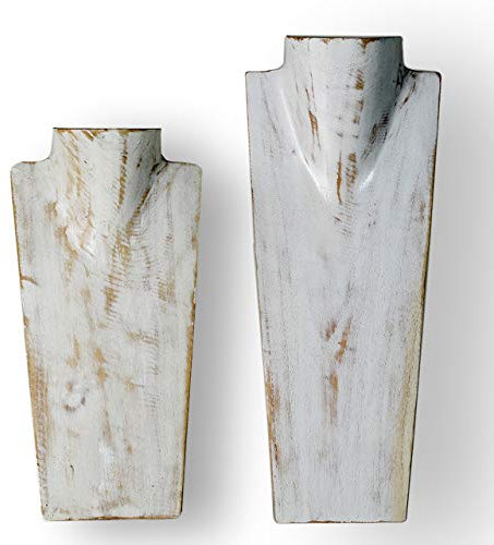 ART-CRAFT Schmuckständer Kettendisplay Schmuckbüste aus Holz White-wash 2er Set 30 und 40cm