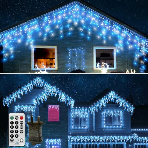 CERIAL 20M 540LEDs Catena con luci a effetto pioggia di ghiaccio per esterni, tenda luminosa natalizia con spina, ghiaccini luminosi, impermeabile con 108 gocce per feste all'aperto, vacanze