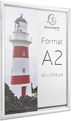 Exacompta 8294358D Aluminium-Bilderrahmen, zum Aufhängen an der Wand DIN A2, Schrauben und Dübel im Lieferumfang enthalten, hoch oder quer verwendbar - Alu/Kristall