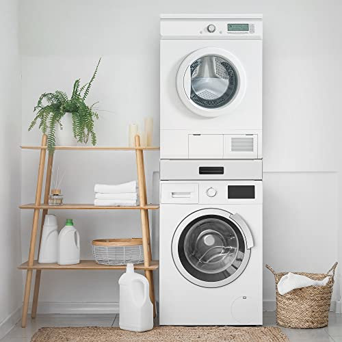 ML-Design Verbindungsrahmen für Waschmaschine und Trockner mit ausziehbarer Schublade, Stahl, 60x55cm, Weiß, rutschfest, Zwischenbausatz Universal Zwischenrahmen Zwischenbaurahmen Trocknersäule