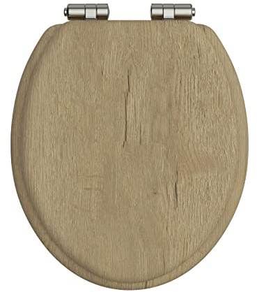 Heritage Oak Toilet Seat with Soft Close Vintage Gold Hinges