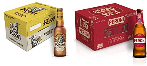 Kozel Birra Premium Lager, Cassa Birra con 24 Birre in Bottiglia da 33 cl, 4.6% Vol & Peroni Birra 175 Anniversario, Cassa Birra con 24 Birre in Bottiglia da 33 cl, 7.92 L, 4.7% Vol