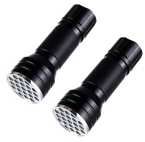 POCKETMAN Lot de 2 lampes de poche violettes à lumière noire 21 LED U/V 395 nm pour détecter les taches de chien, vérifier l'argent des passeports, les cosmétiques et plus encore