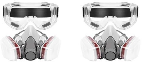 VENEKA 2X Máscara de Respirador Con Filtros, Máscara de Gas de Media Cara Reutilizable Con Gafas de Seguridad, Máscara de Pintura de Media Cara, para Pintar