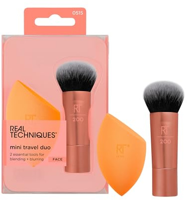 REAL TECHNIQUES Mini Travel Duo, 2-delat set: Multi, kupolformad, syntetisk, grymhetsfri, veganskt sminkborstset