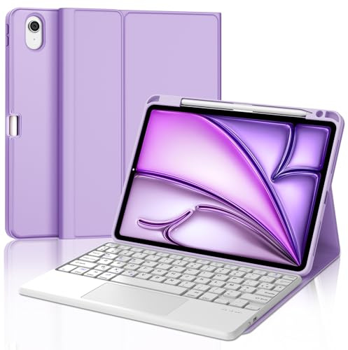 JADEMALL Clavier avec Touchpad pour Air 11 M2/M3/M4 2024/2025/2026, Coque iPad Air 11 Pouces M2/M3/M4 avec AZERTY Français Clavier Détachable avec Trackpad, Violet Clair