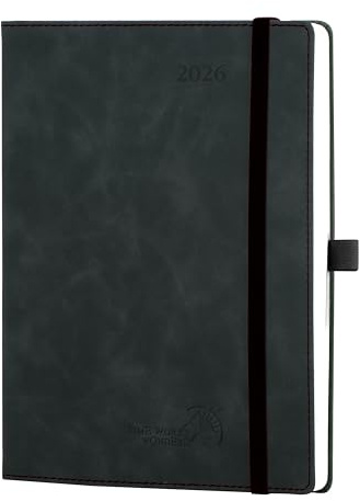 POPRUN Kalender 2026 Buchkalender Softcover mit PU-Leder, ca. A5 (22 x 16,5 cm) - Terminplaner, Wochenplaner Notizbuch (Jan.2026-Dez.2026) mit 100 GSM Papier - Schwarz
