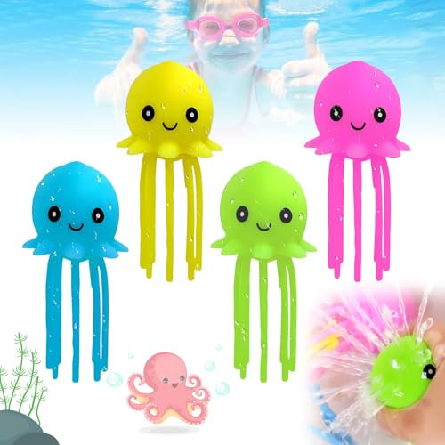 Jouets de Bain Bébé,Jeux de Bain pour Bebe Enfant,Jouet de Bain à Remonter pour Bebe,Boules de Trempage en éponge à Coque en Silicone,Bebe Natation Piscine Jouet Animaux(4 Couleurs)