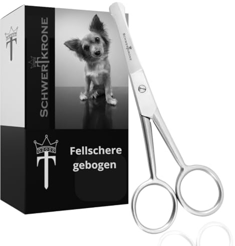 SCHWERTKRONE® Fellschere für Hunde Pfotenschere Gebogen Hundehaar-Schere Haarschere abgerundet (11,5 cm)