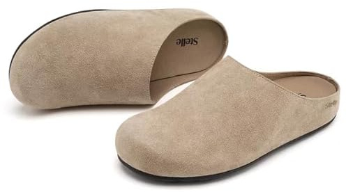 Stelle Clogs Women Mens Arch Support Suede Soft Cork Footbed Sandals Potato Shoes Slip on Home Slippers Non-Slip Comfort(Taupe,8)