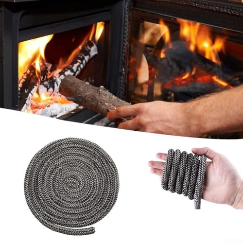 Joint de porte en fibre de verre pour poêles à bois et à granulés, cordon d'étanchéité rond de 8 à 16 mm avec colle, 2 x 5 m de long (2,5 m x 8 mm)